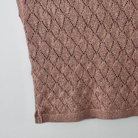 White House Black Market Dolman Sweater Rose Gold Sparkle Open Knit Size Small - Picture 6 of 13